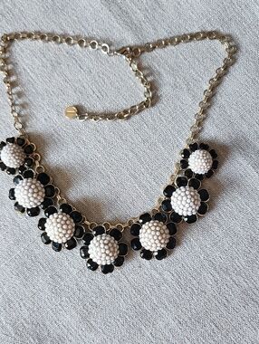 Black & White Floral Beaded Statement Necklace